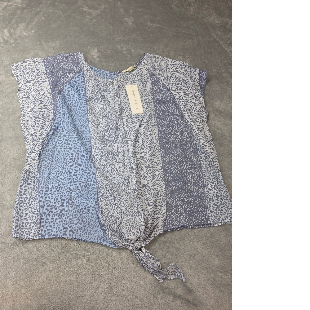Cooper & Ella Blue Mixed Animal Print Side Tie Blouse XL NEW
